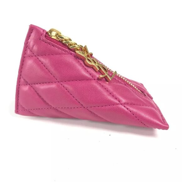 SAINT LAURENT PARIS Quilted Triangle Wallet Coin Compartment Pouch coin purse - Picture 8 of 16